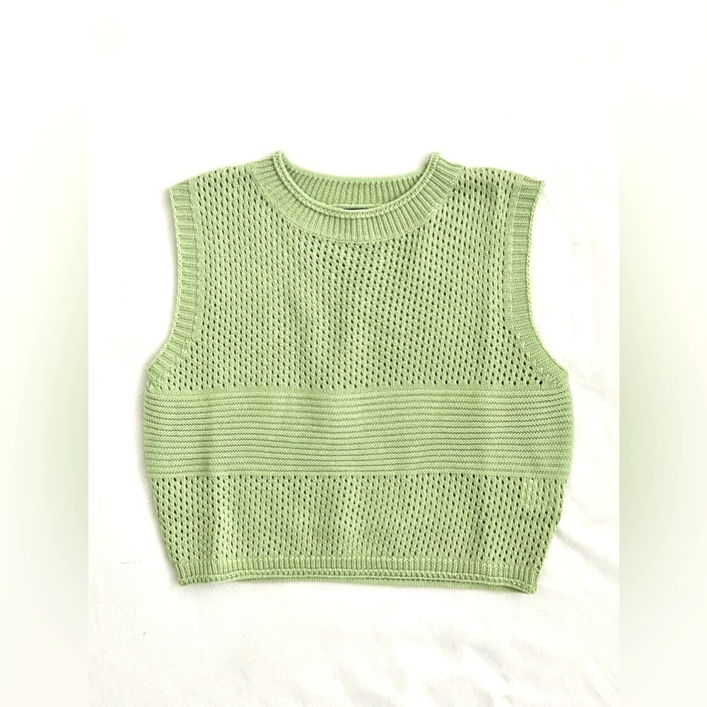 Crochet Knit Light Green Cropped Tank - Picture 1 of 6